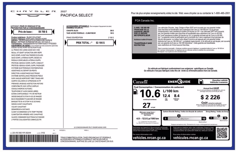 2027 Chrysler Pacifica Select